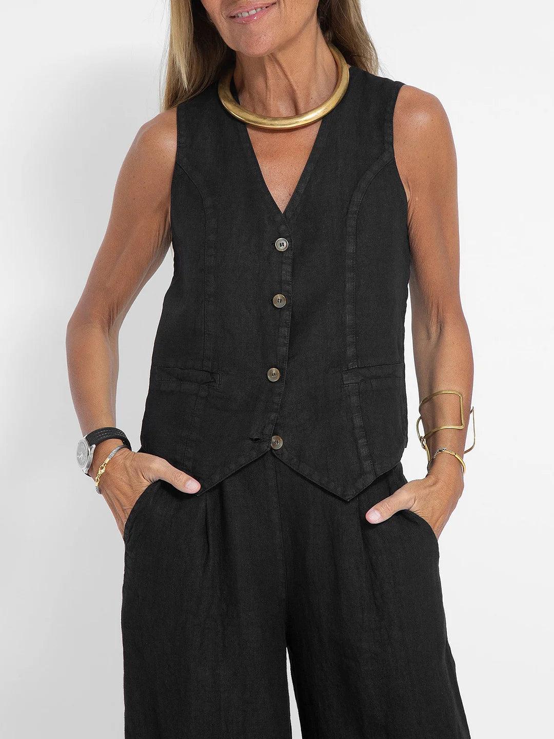 Soraya | Conjunto informal de algodón con chaleco y pantalón