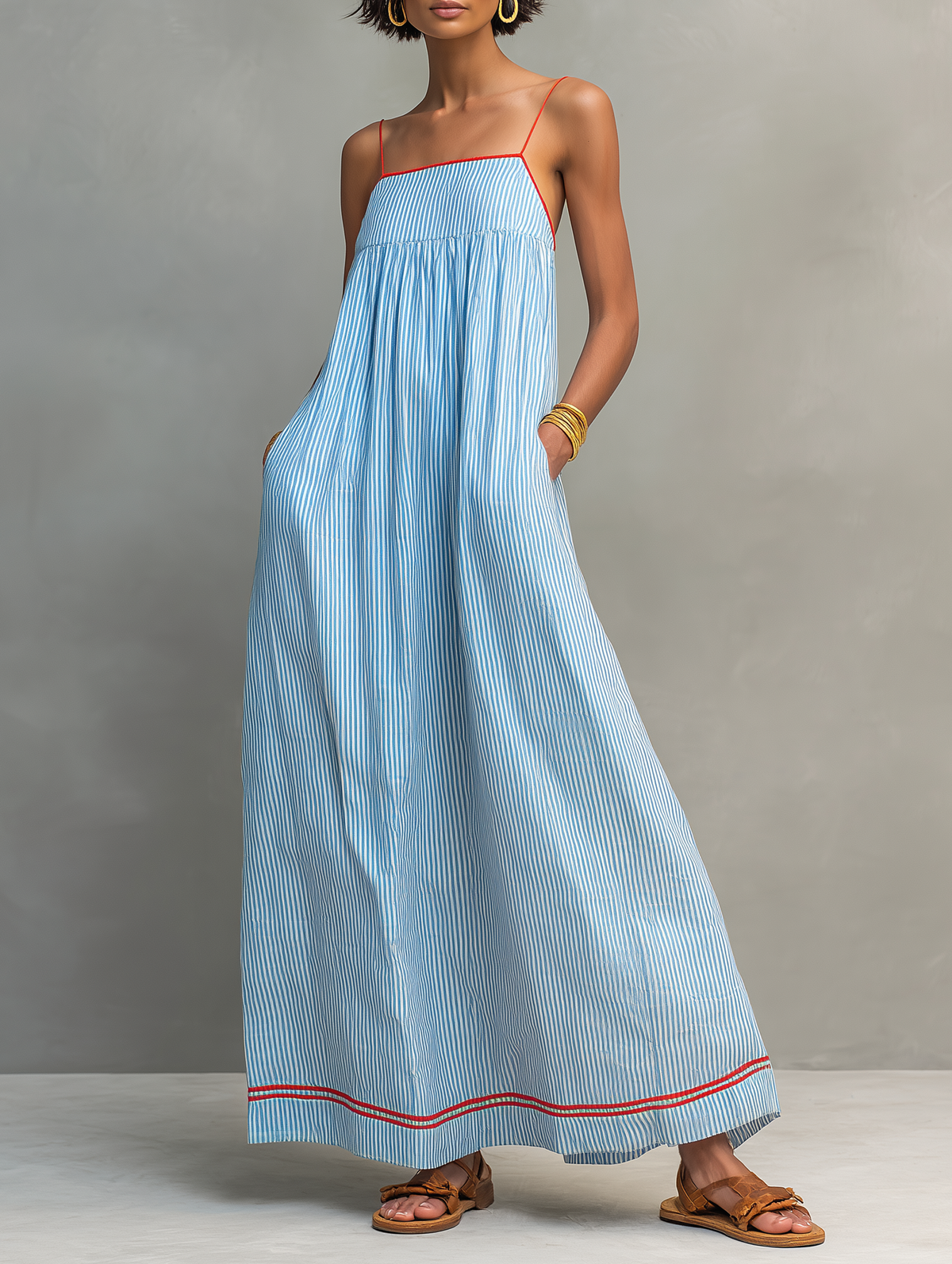 Alma | Vestido Azul con Tirantes Finos y Bolsillos