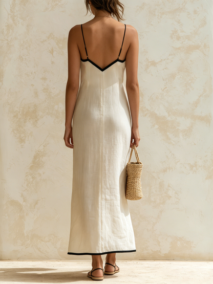Renata | Vestido largo estilo slip con bordes en contraste y motivo chevron