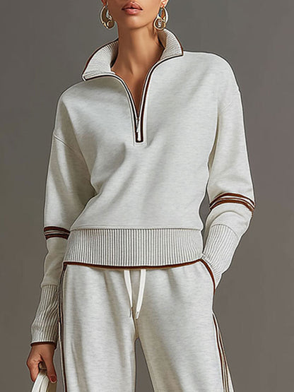 Laura | Conjunto de sudadera con medio cierre y pantalón de pierna ancha, estilo deportivo
