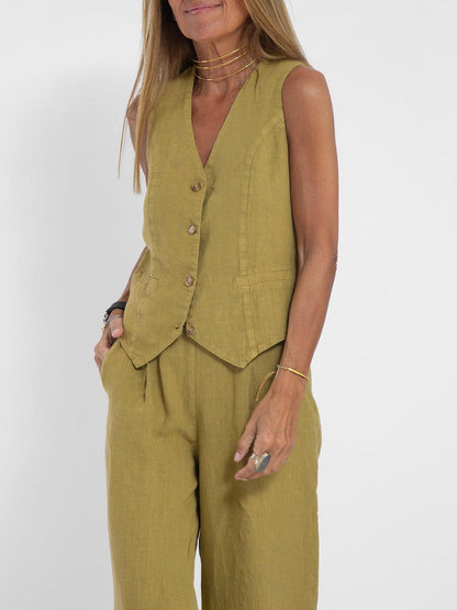 Soraya | Conjunto informal de algodón con chaleco y pantalón
