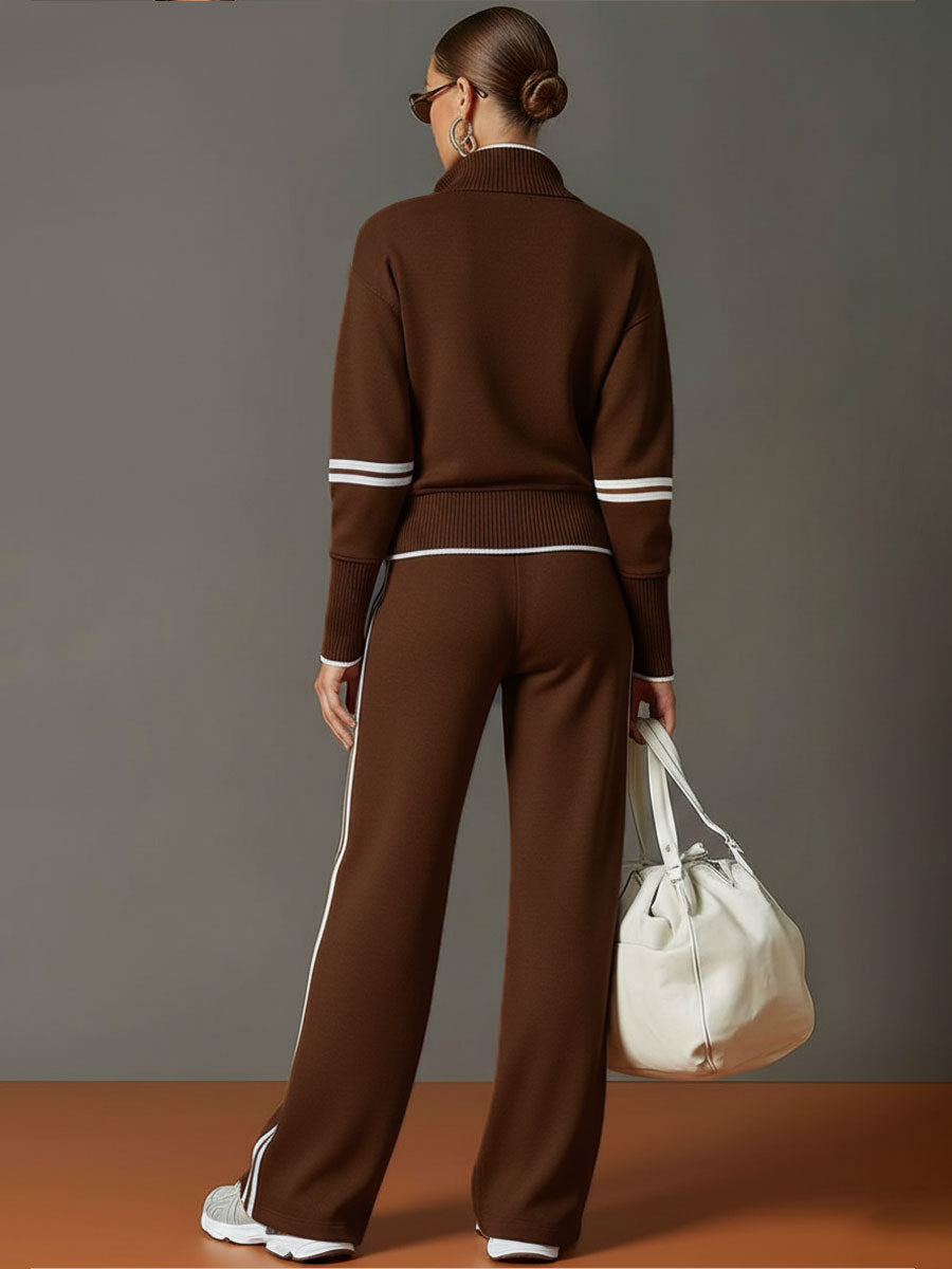 Laura | Conjunto de sudadera con medio cierre y pantalón de pierna ancha, estilo deportivo