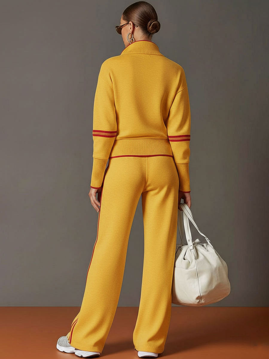 Laura | Conjunto de sudadera con medio cierre y pantalón de pierna ancha, estilo deportivo