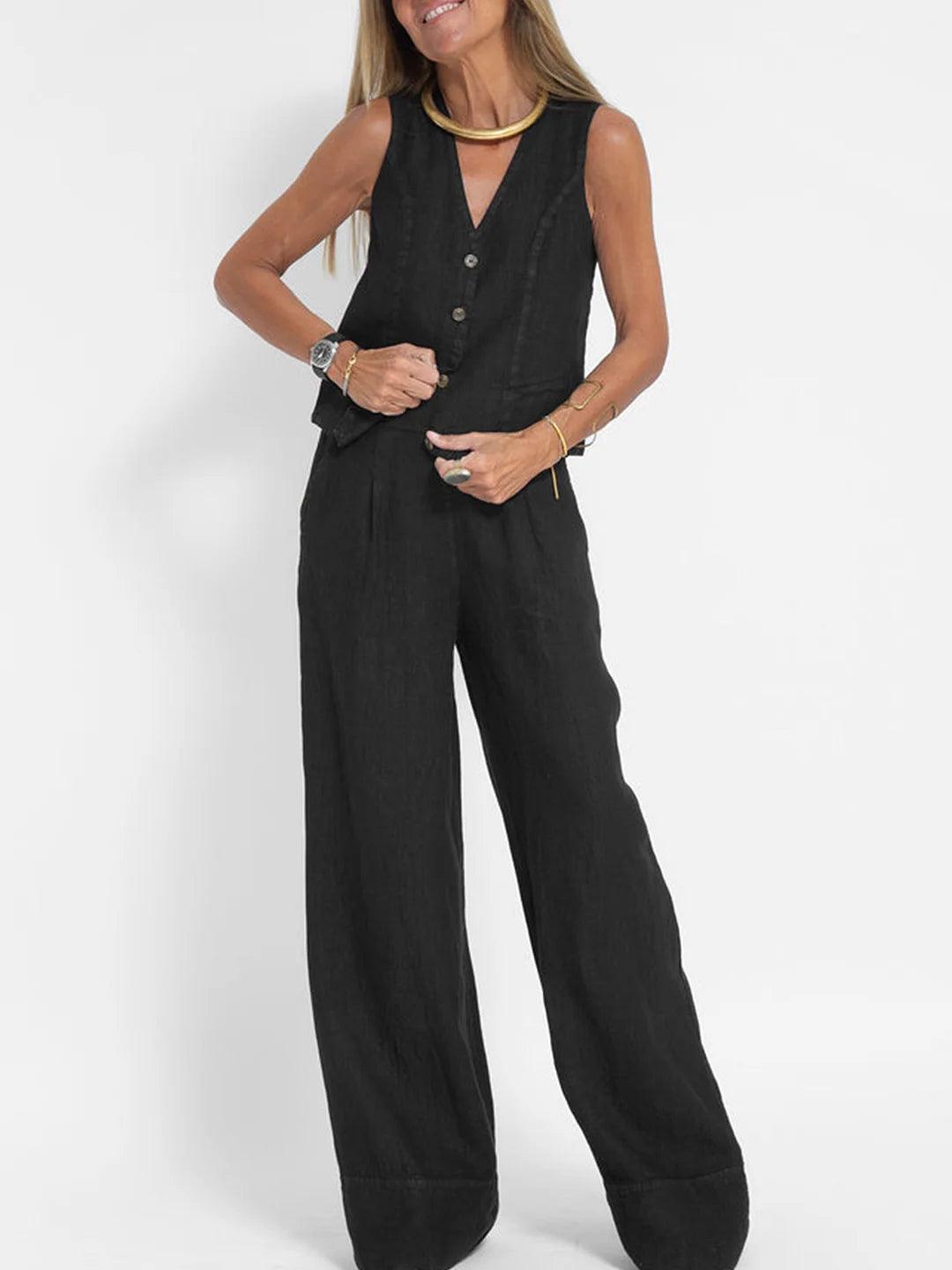 Soraya | Conjunto informal de algodón con chaleco y pantalón
