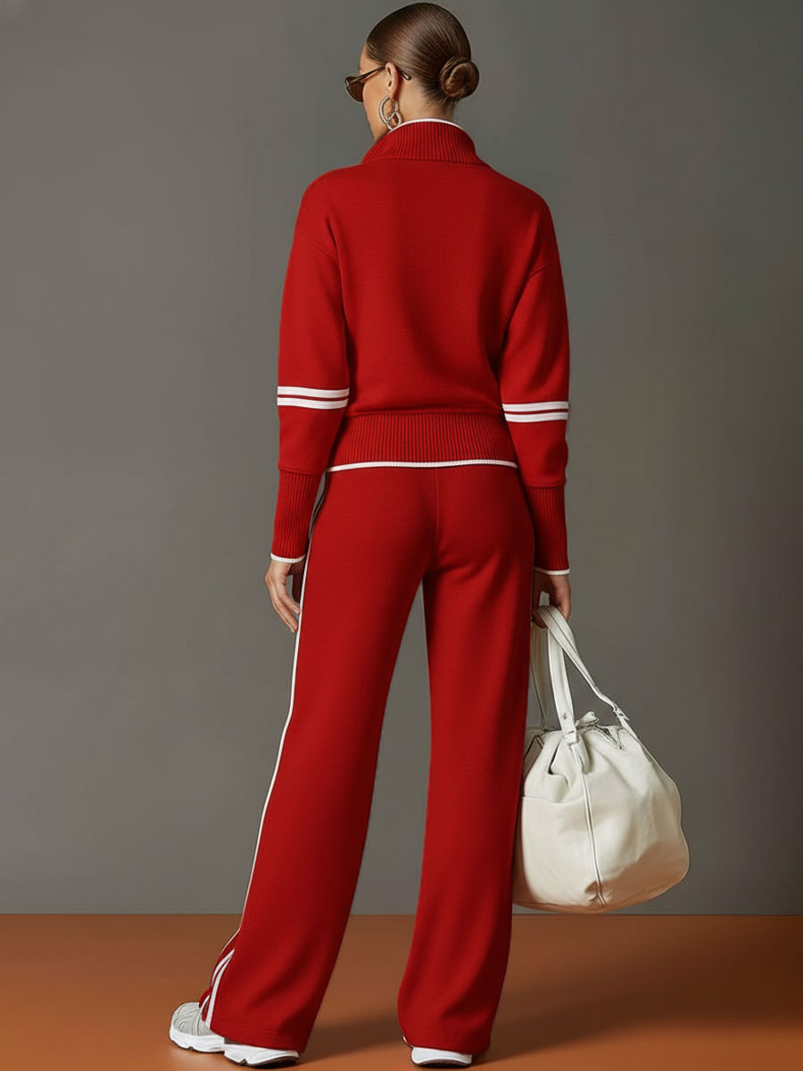 Laura | Conjunto de sudadera con medio cierre y pantalón de pierna ancha, estilo deportivo