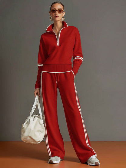 Laura | Conjunto de sudadera con medio cierre y pantalón de pierna ancha, estilo deportivo