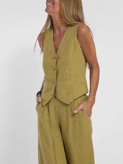 Soraya | Conjunto informal de algodón con chaleco y pantalón
