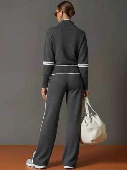 Laura | Conjunto de sudadera con medio cierre y pantalón de pierna ancha, estilo deportivo