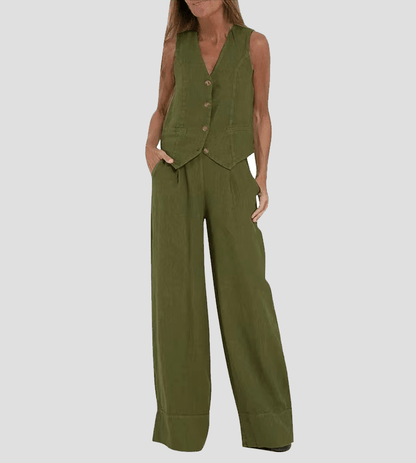 Soraya | Conjunto informal de algodón con chaleco y pantalón