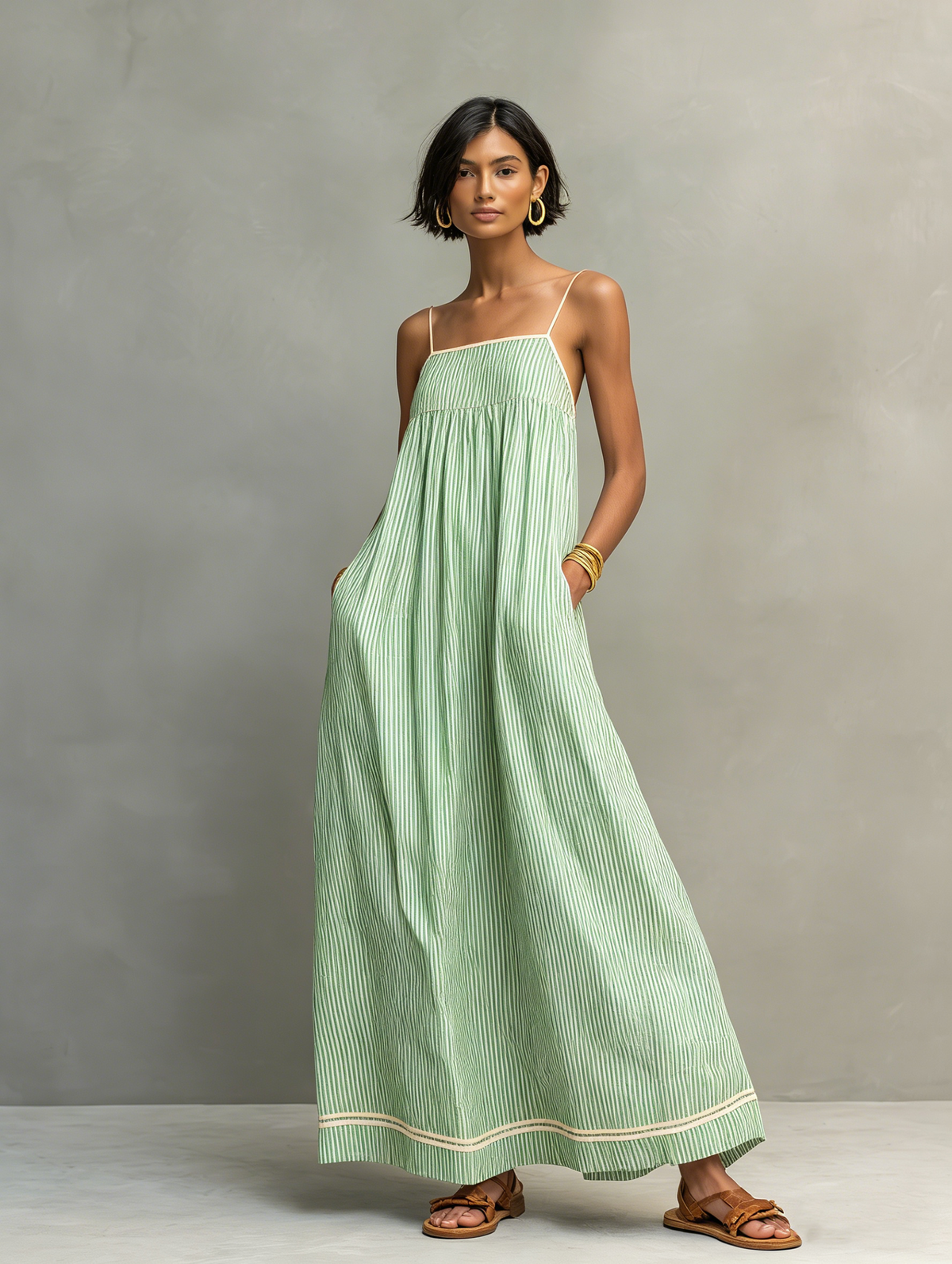 Alma | Vestido Azul con Tirantes Finos y Bolsillos