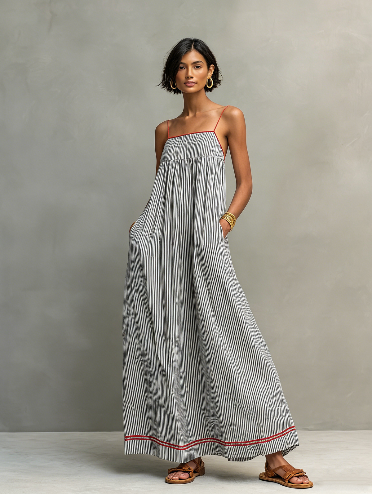 Alma | Vestido Azul con Tirantes Finos y Bolsillos