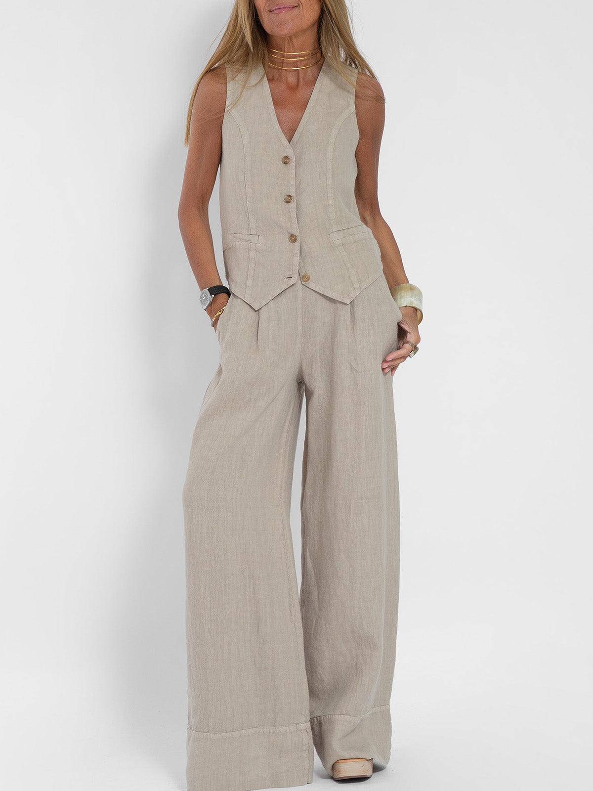 Soraya | Conjunto informal de algodón con chaleco y pantalón