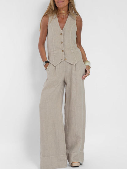 Soraya | Conjunto informal de algodón con chaleco y pantalón