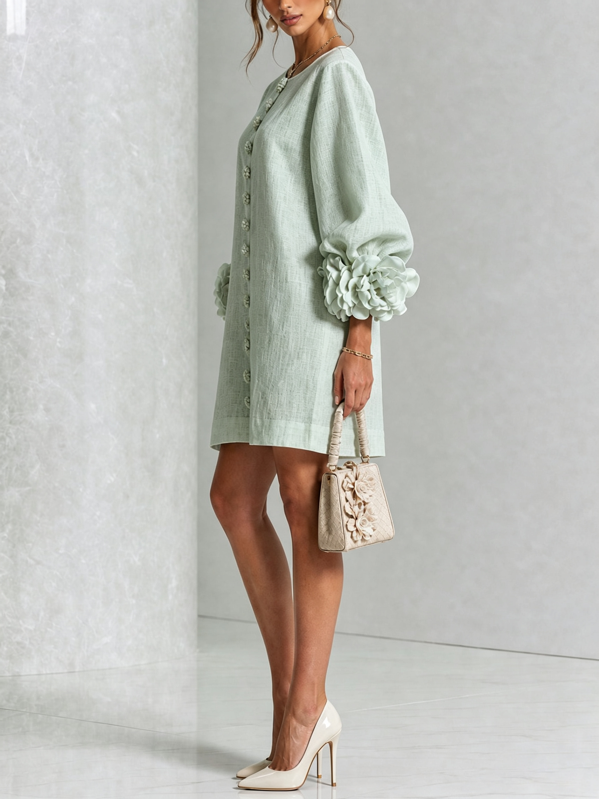 Indara | Vestido Mini Blanco con Detalles Florales