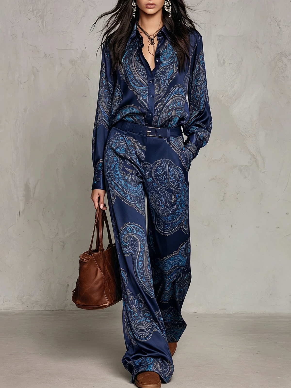 Rosa | Conjunto de camisa y pantalón con estampado de paisley