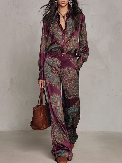 Rosa | Conjunto de camisa y pantalón con estampado de paisley