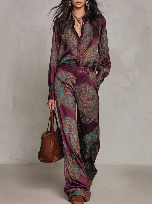 Rosa | Conjunto de camisa y pantalón con estampado de paisley