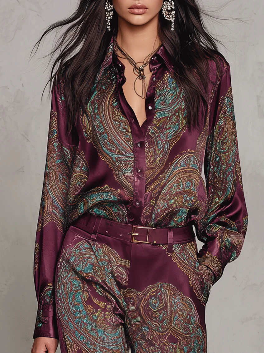 Rosa | Conjunto de camisa y pantalón con estampado de paisley