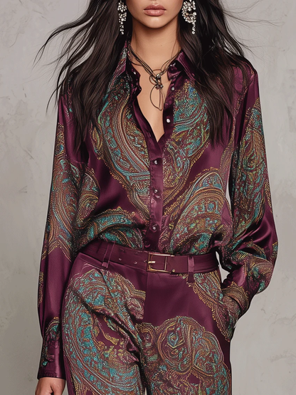 Rosa | Conjunto de camisa y pantalón con estampado de paisley
