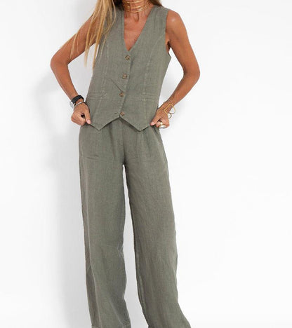 Soraya | Conjunto informal de algodón con chaleco y pantalón