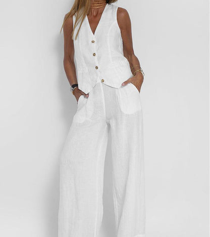 Soraya | Conjunto informal de algodón con chaleco y pantalón