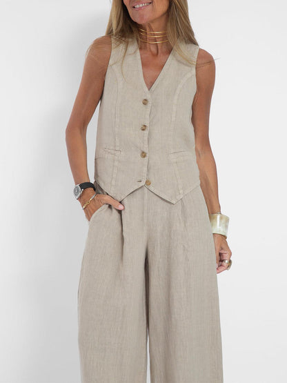 Soraya | Conjunto informal de algodón con chaleco y pantalón