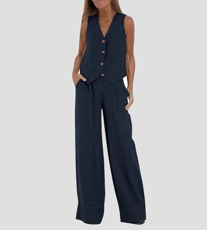 Soraya | Conjunto informal de algodón con chaleco y pantalón