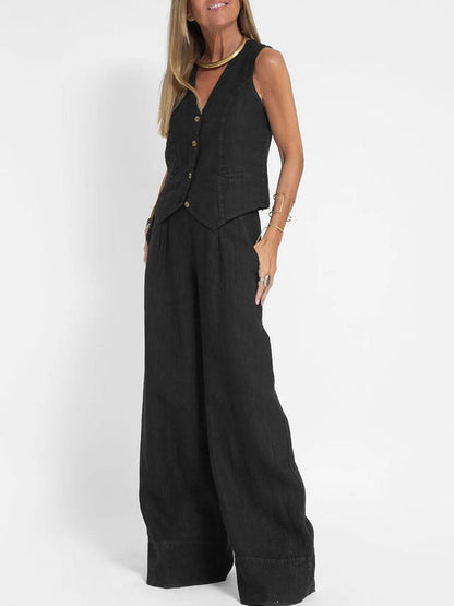 Soraya | Conjunto informal de algodón con chaleco y pantalón