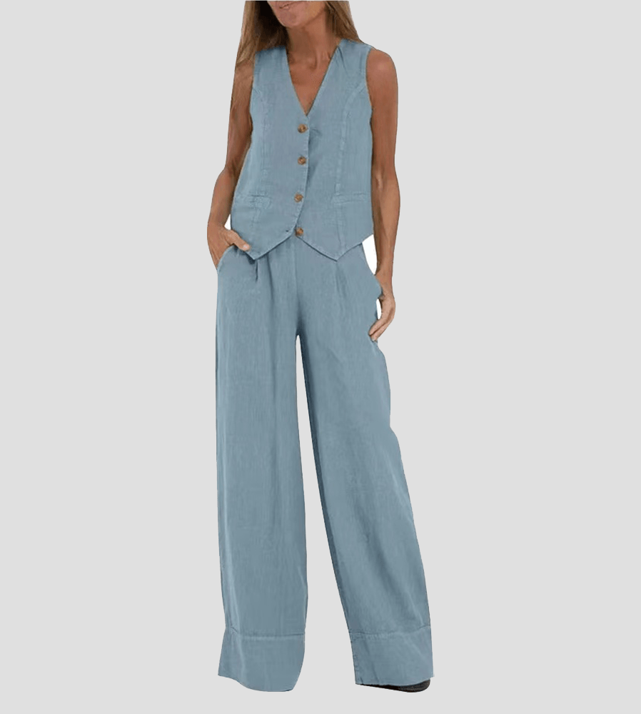 Soraya | Conjunto informal de algodón con chaleco y pantalón