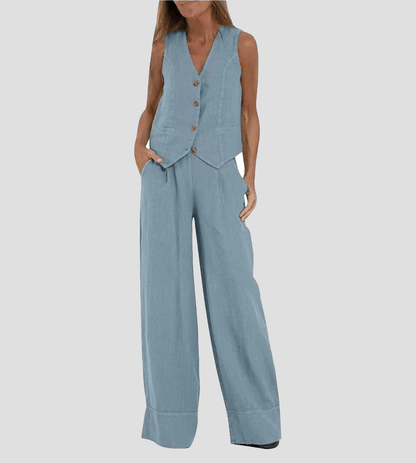 Soraya | Conjunto informal de algodón con chaleco y pantalón