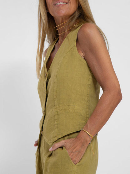Soraya | Conjunto informal de algodón con chaleco y pantalón