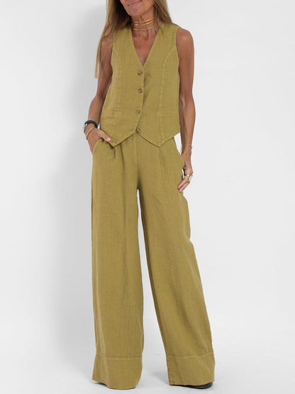Soraya | Conjunto informal de algodón con chaleco y pantalón