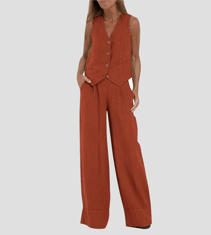 Soraya | Conjunto informal de algodón con chaleco y pantalón