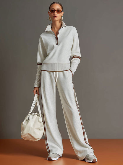 Laura | Conjunto de sudadera con medio cierre y pantalón de pierna ancha, estilo deportivo